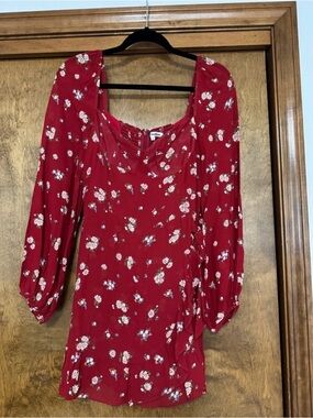 Reformation Red Floral Long-Sleeve Mini Dress